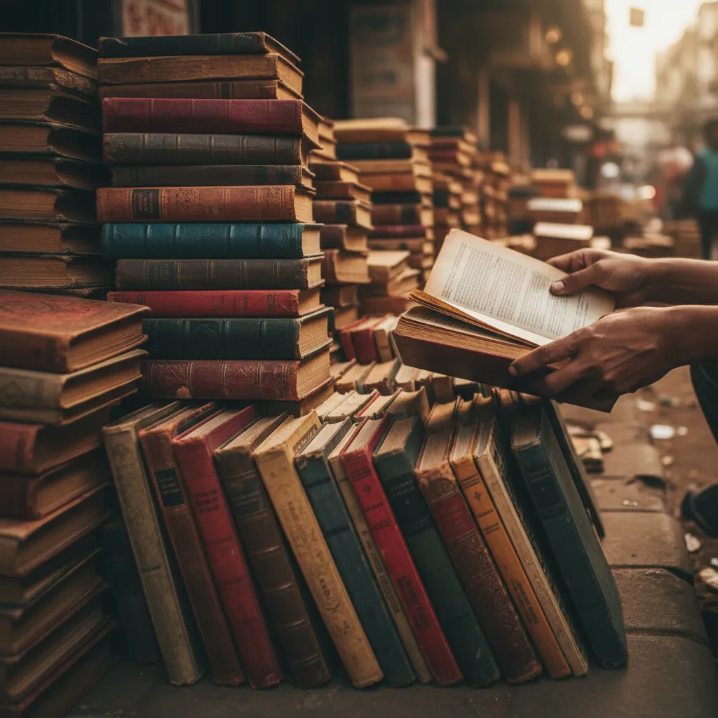 কলেজ স্ট্রিটের ফুটপাতে পুরোনো বইয়ের স্তূপ