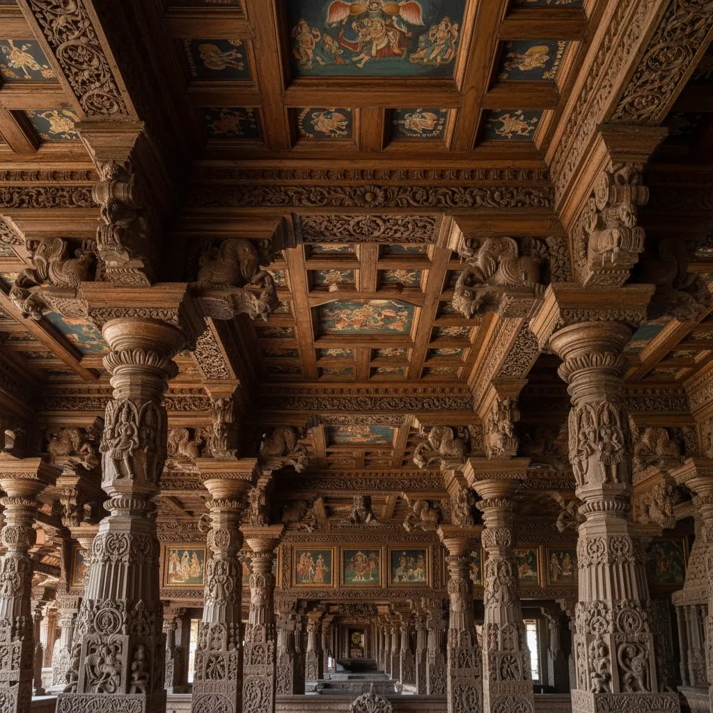 পদ্মনাভম প্যালেসের কাঠের খোদাই