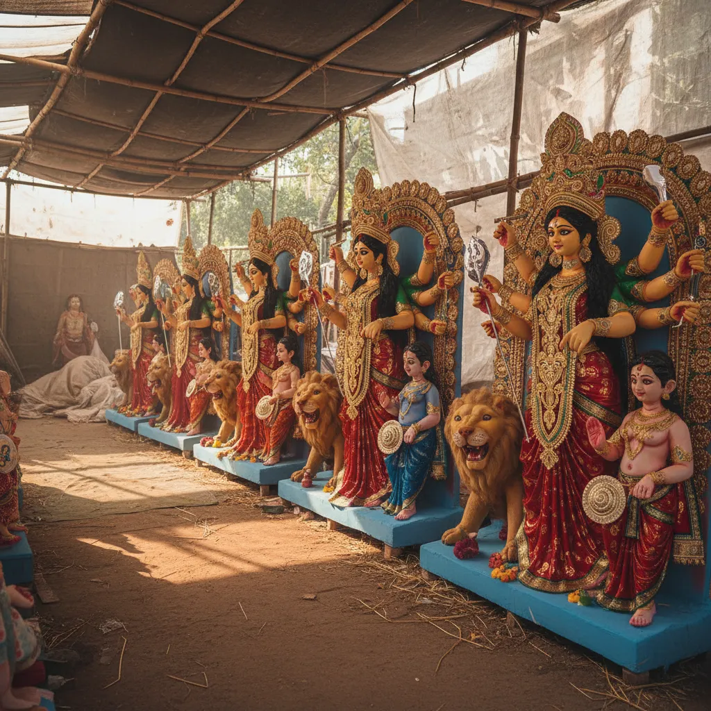 পরিবহনের জন্য প্রস্তুত কুমোরটুলির দুর্গা প্রতিমা