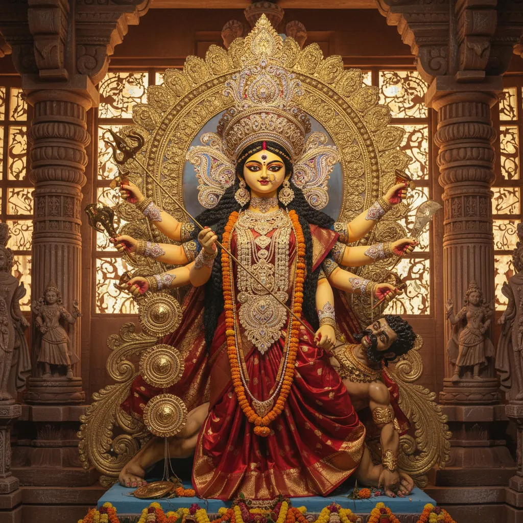 শ্রীভূমি স্পোর্টিং ক্লাবের স্বর্ণালংকার পরিহিতা দেবী দুর্গা