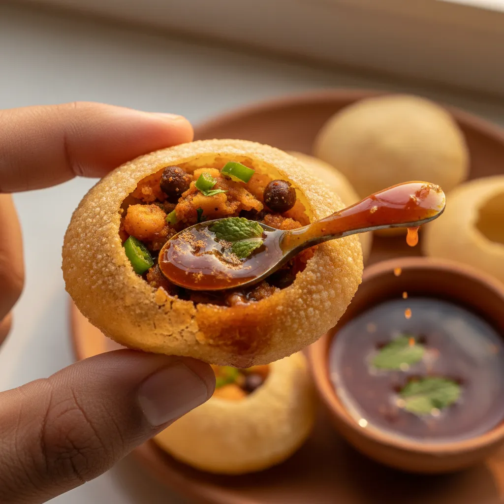 কলকাতার ফুচকার একটি ক্লোজ-আপ শট