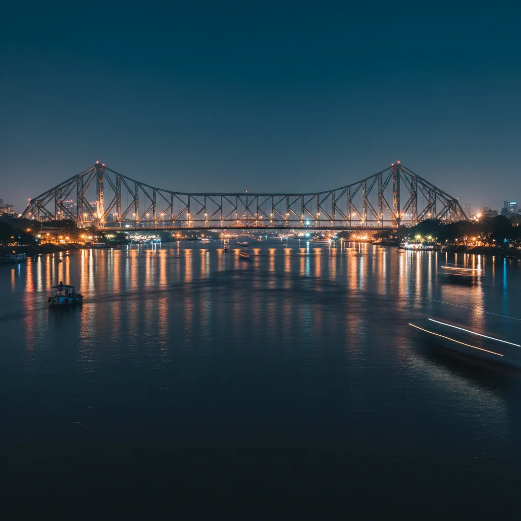 রাতে আলো ঝলমলে হাওড়া ব্রিজ