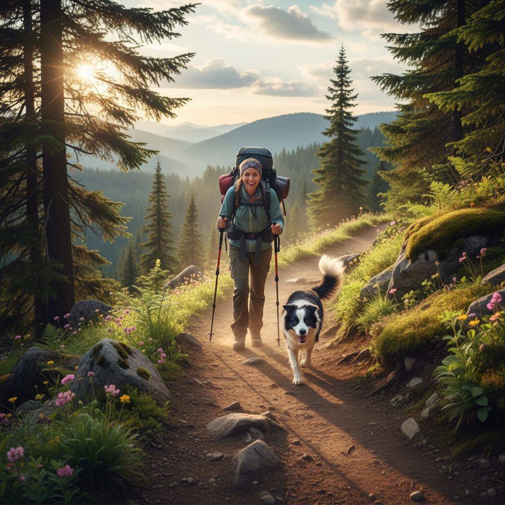 Active person hiking with a high-energy dog