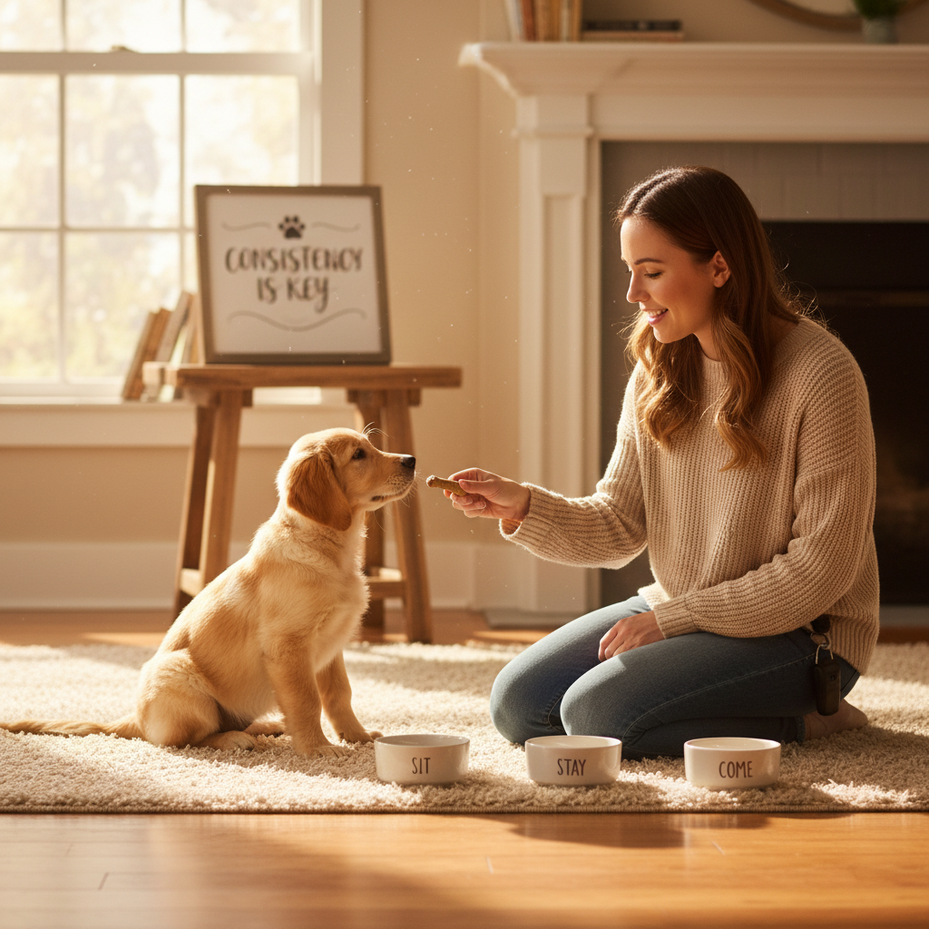 Puppy and owner beginning early training